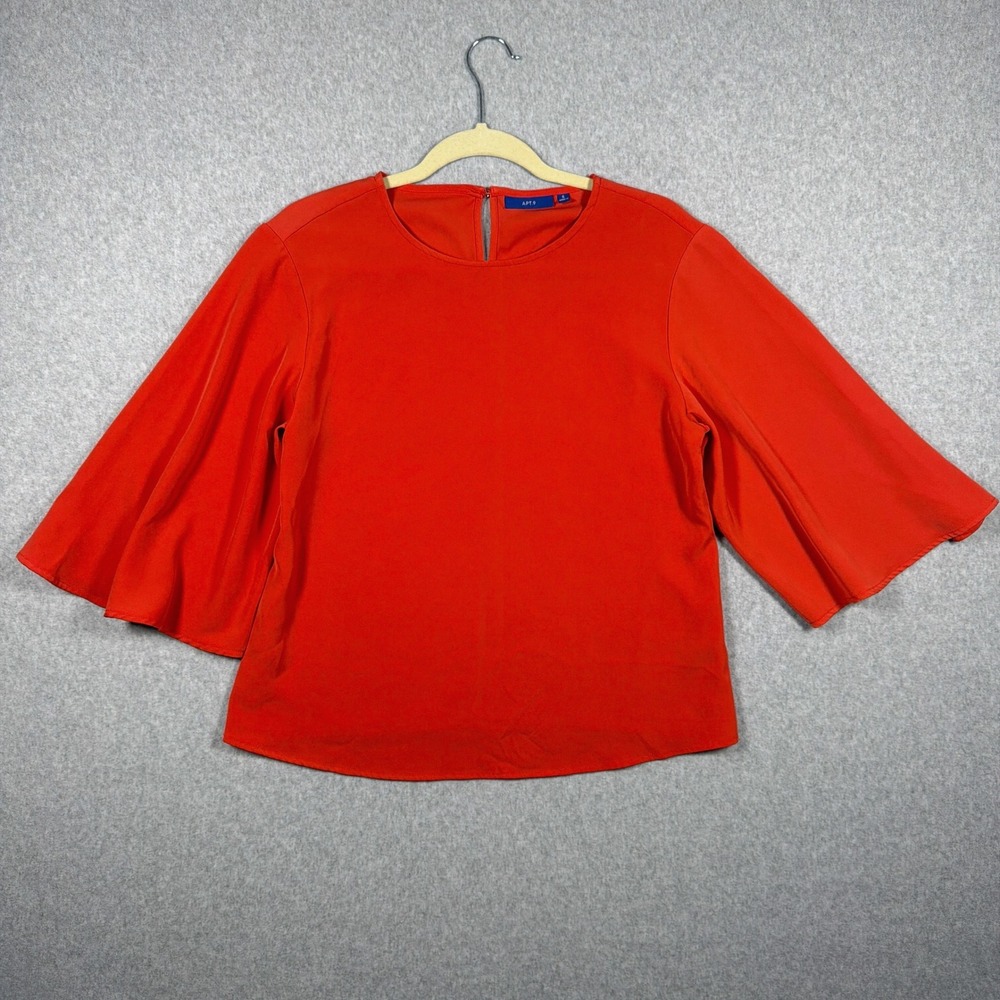 Apt. 9 Womens Orange Bell Sleeve Blouse Stretch Crepe Keyhole Back Top Size S